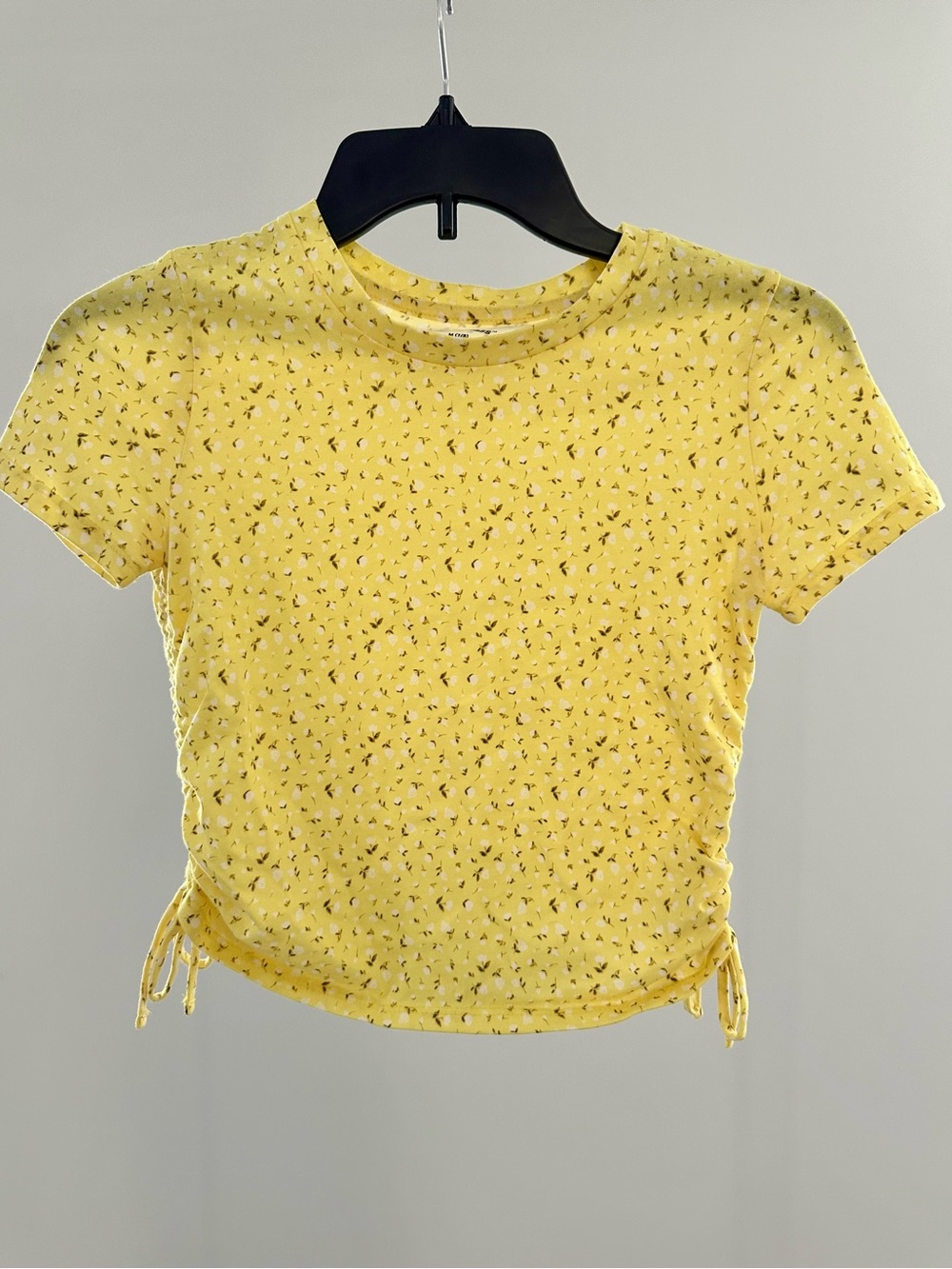art class Yellow Short Girls Sleeve Ruched-Side Tee with Flower Print